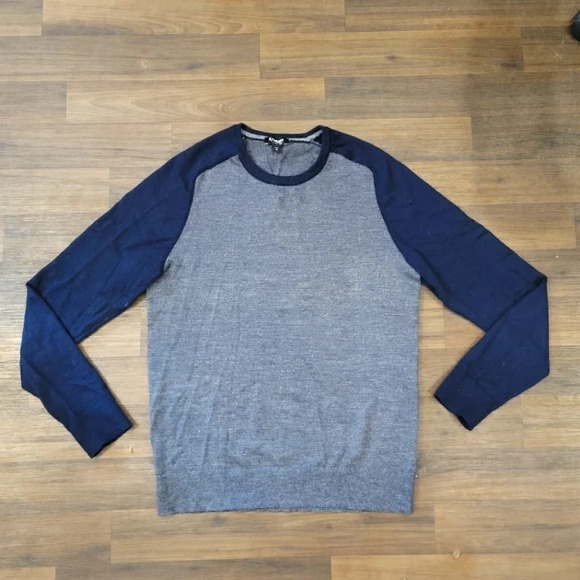 Express Sweater Mens Pullover Navy Blue Merino Wool Blend Pullover Lightweight M - Picture 1 of 7
